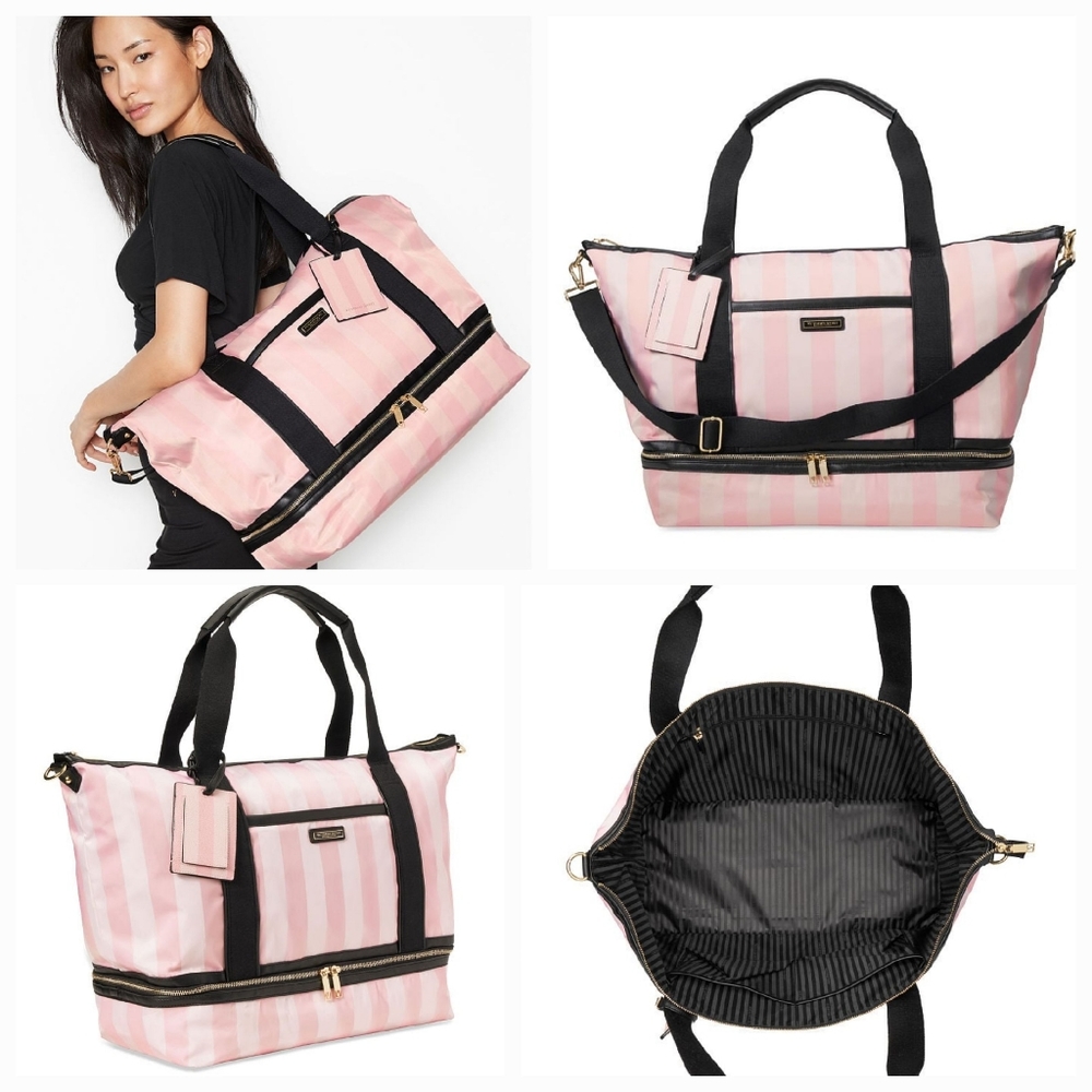 Victoria's Secret Signature Strip Weekend Travel Tote Bag NWT